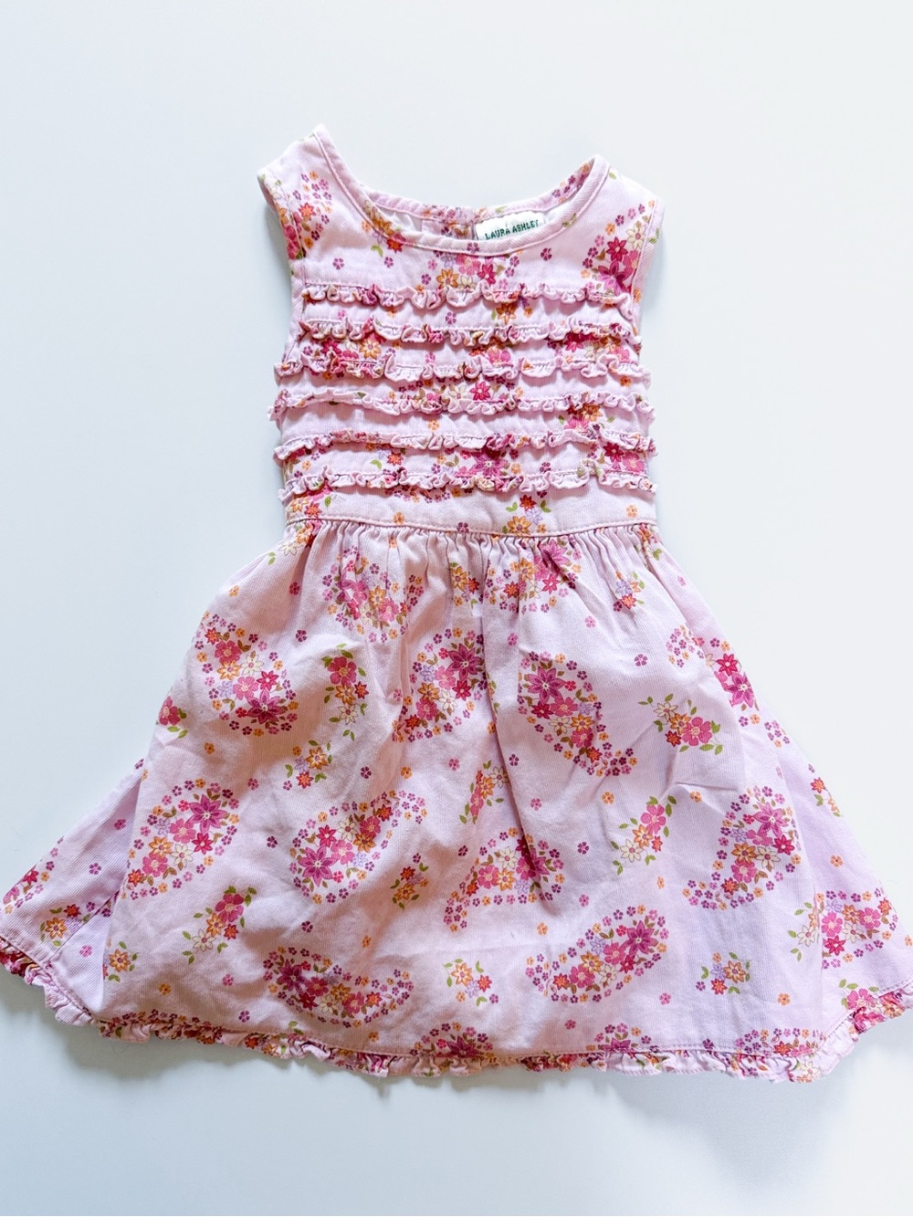 Vintage Laura Ashley Pink Floral Ruffle Sleeveless Dress for Kids